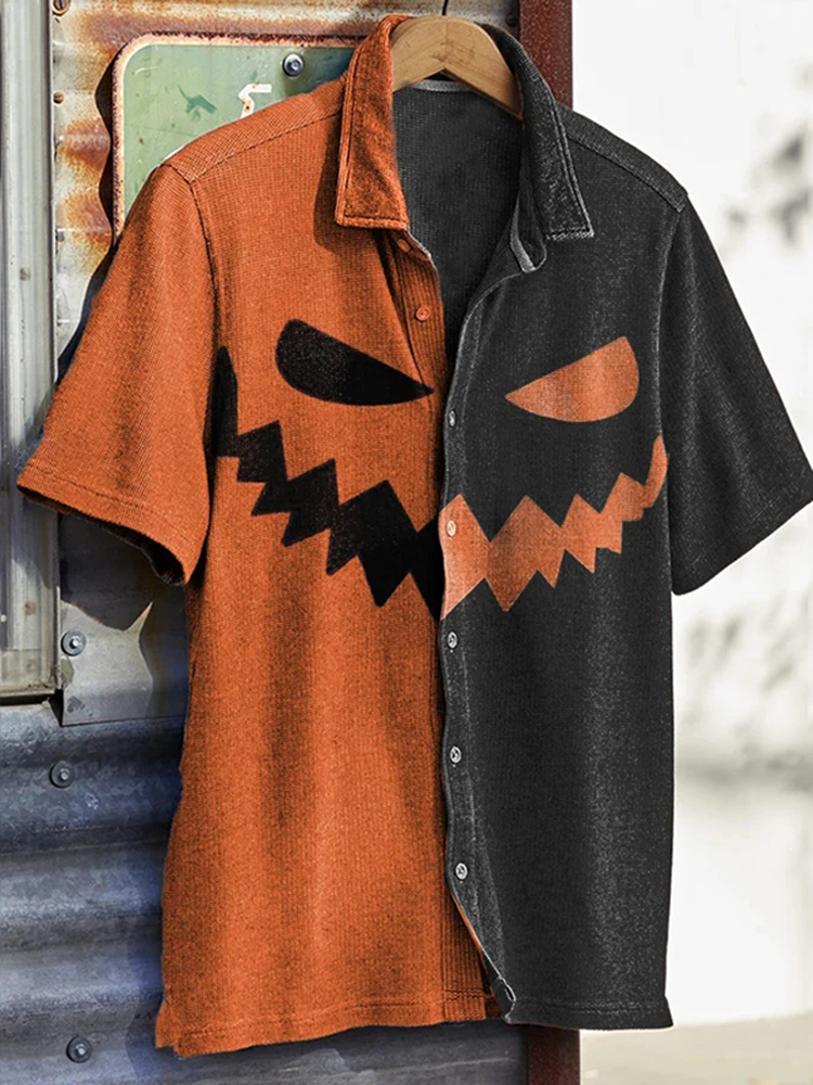Men's Halloween Color Block Print Shirt