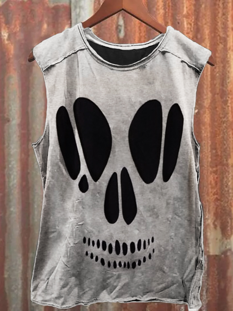 Men's Vintage Halloween Skull Cut Out Tank Top