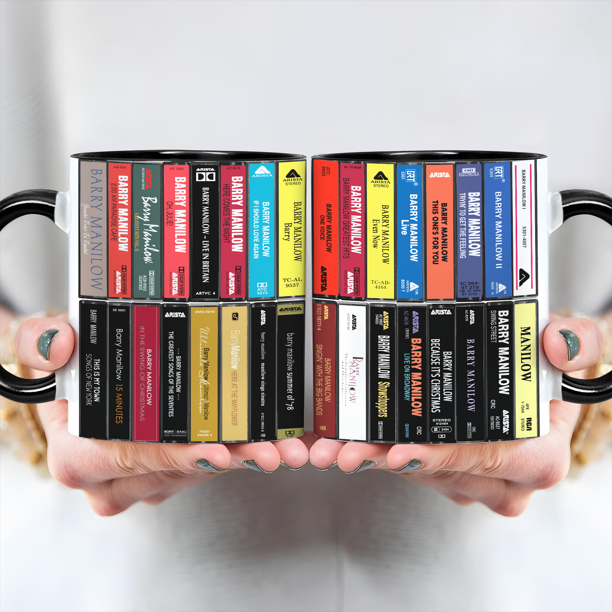 Barry Manilow Albums Cassette Collection Retro Accent Edge-to-Edge Printed Mug - Extended Version