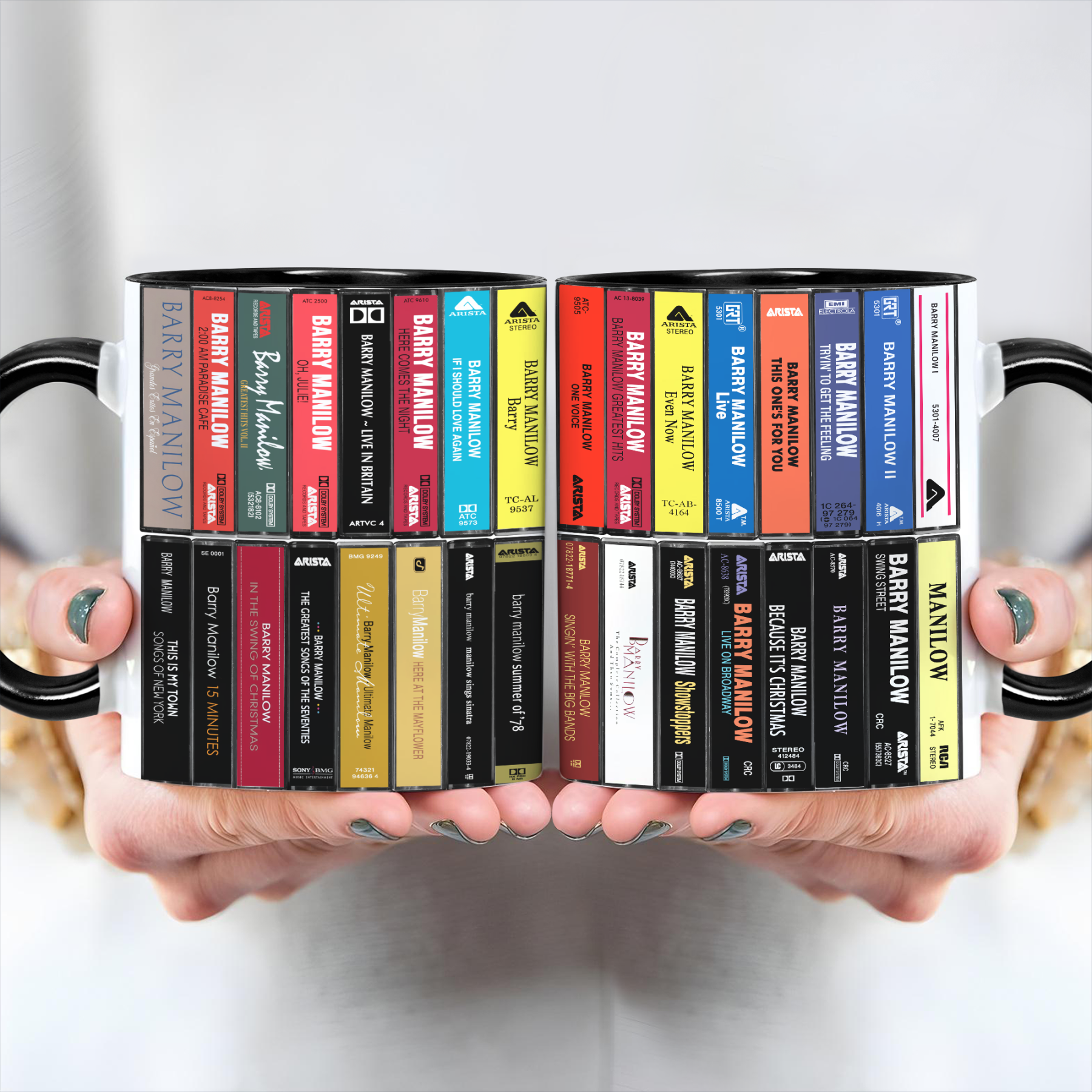 Barry Manilow Albums Cassette Collection Retro Accent Edge-to-Edge Printed Mug - Extended Version
