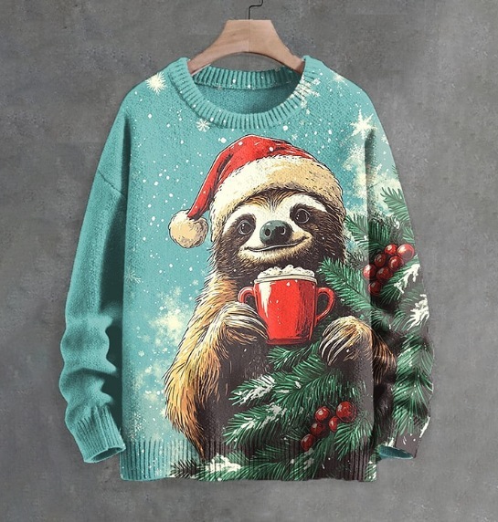 Christmas Tree Laziness Printed Long-Sleeved Sweater