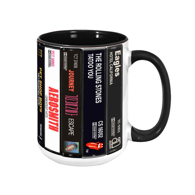 80's Rock Albums Cassette Collection Retro Accent Edge-to-Edge Printed Mug