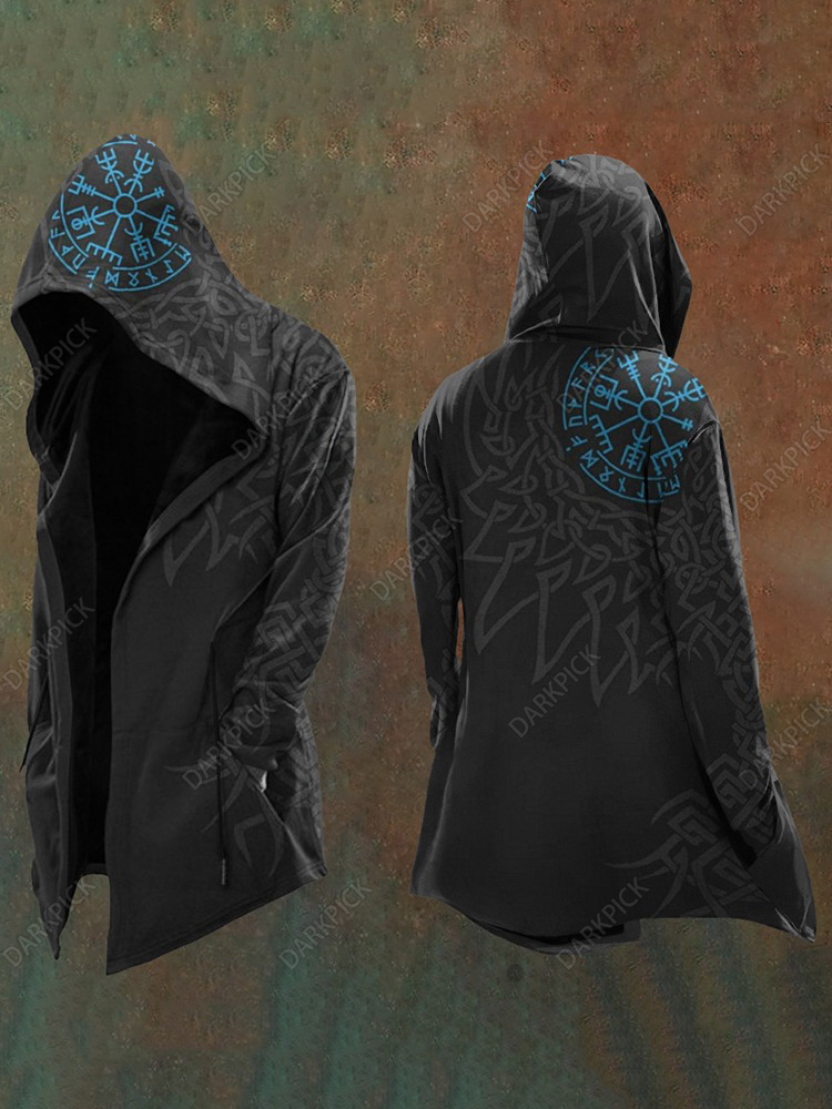 Men'S Vintage Viking Totem Art Hooded Jacket