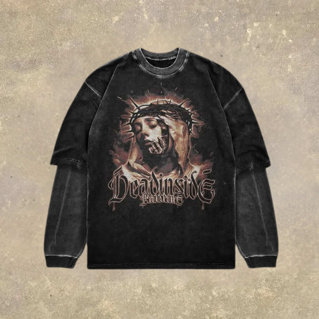 Men's Fake Two Dark Style Print Long Sleeve T-Shirt