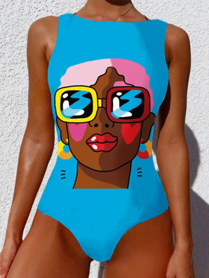 Pop Graffiti Print One Piece Swimsuit