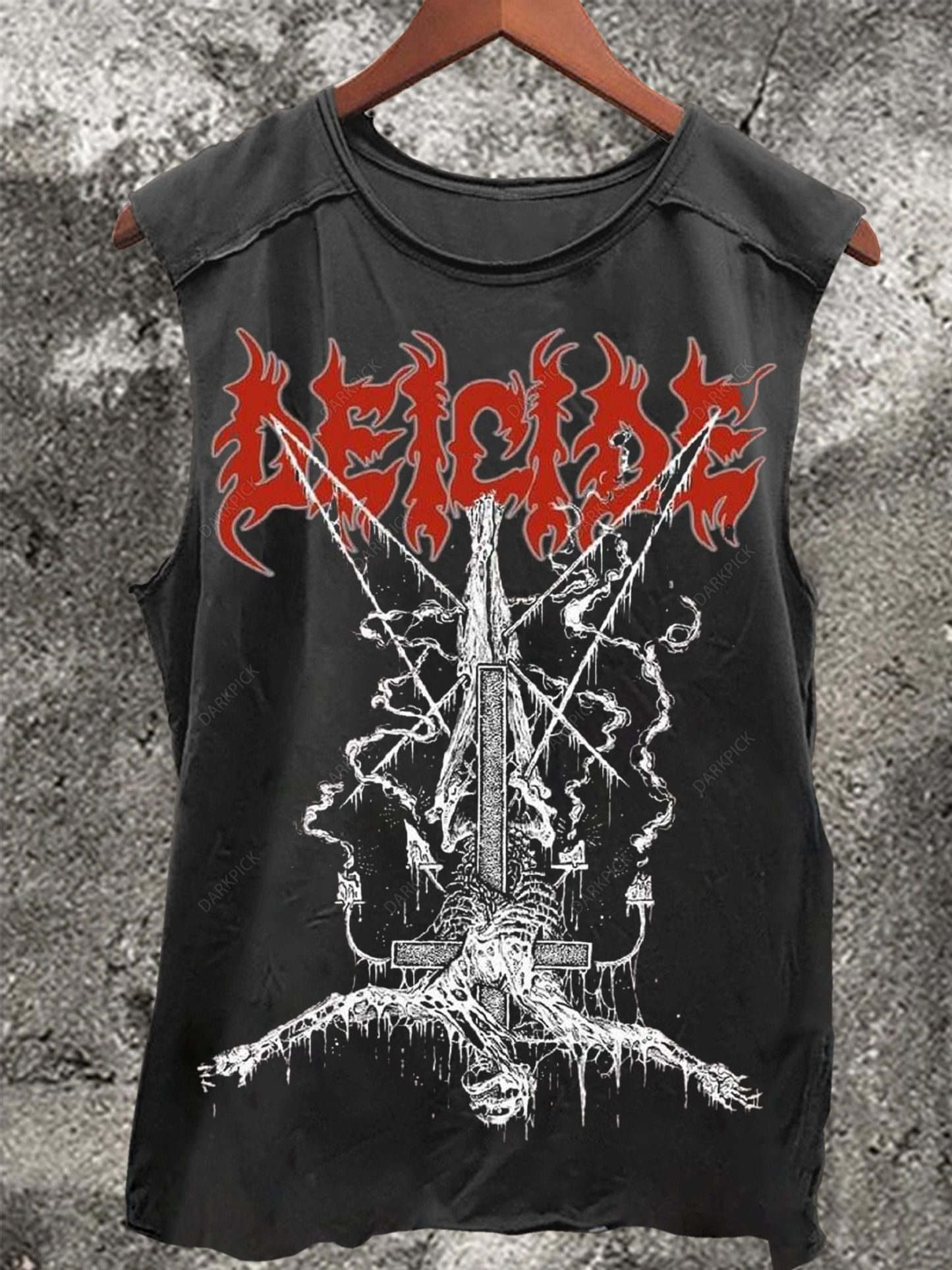 Black Death Cross Skull Vintage Print 100% Cotton Casual Tank Top