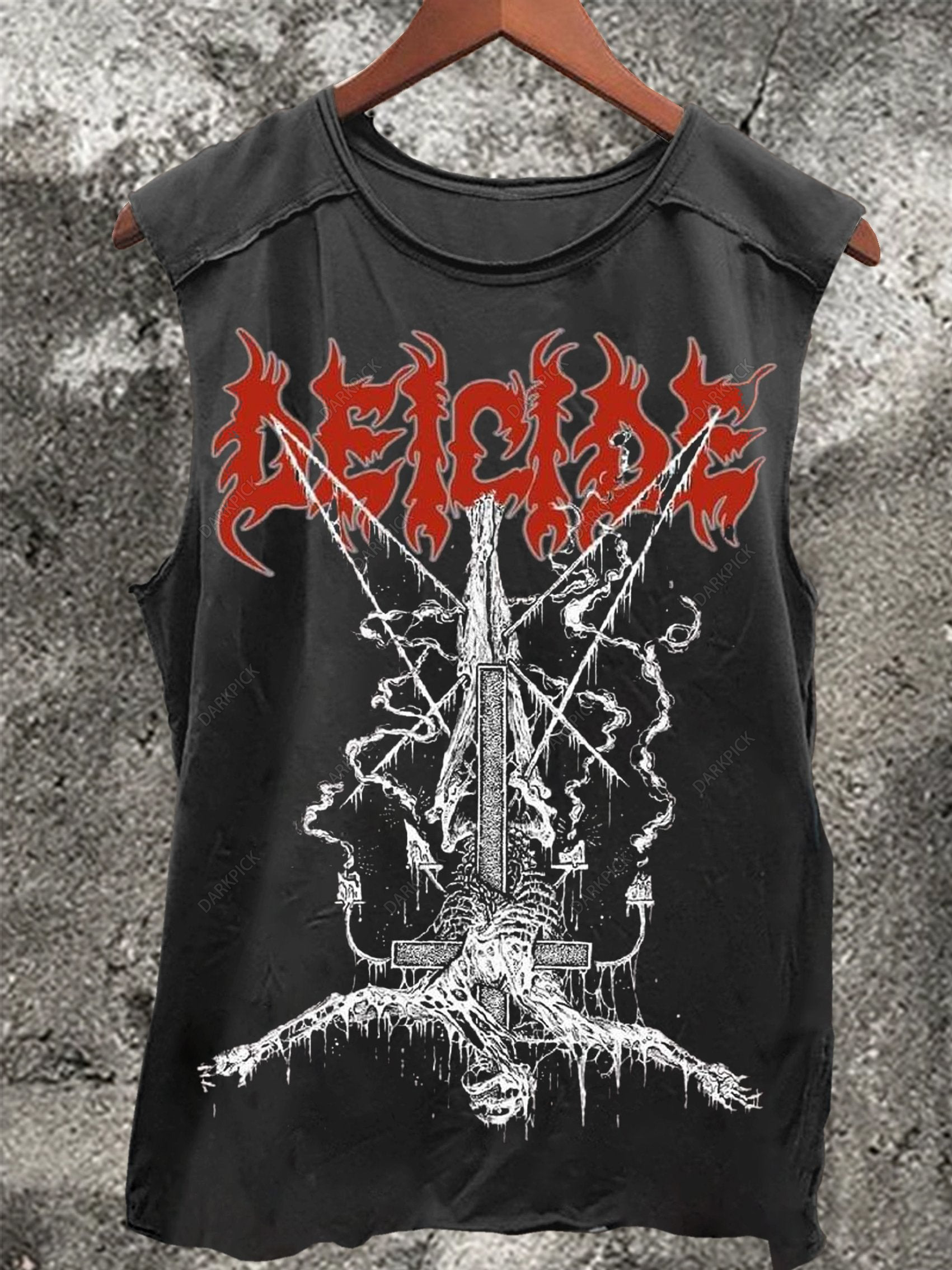 Black Death Cross Skull Vintage Print 100% Cotton Casual Tank Top