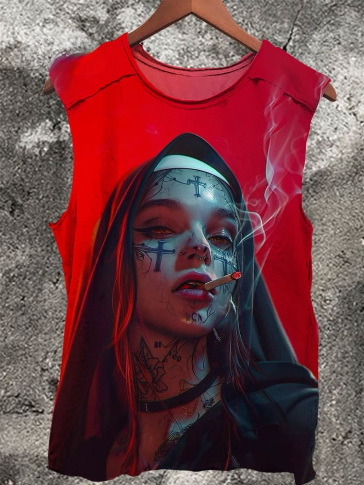 Smoking Nun Vintage-Druck, 100 % Baumwolle, lässiges Tanktop