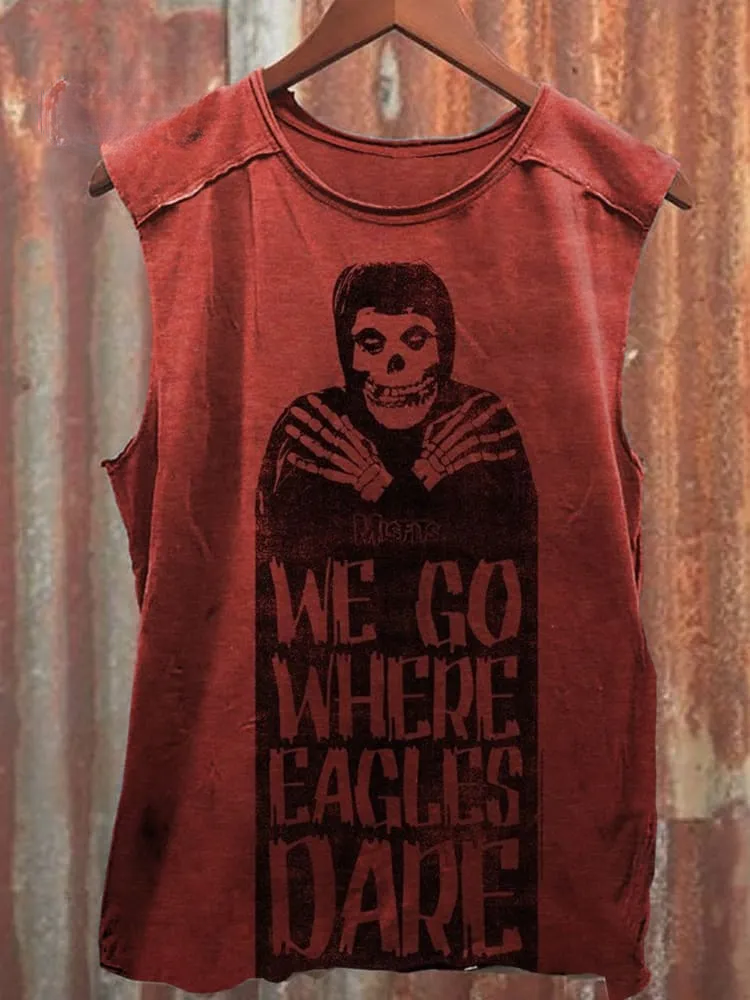 Unisex Retro Skull Print 100% cotton Casual Tank Top