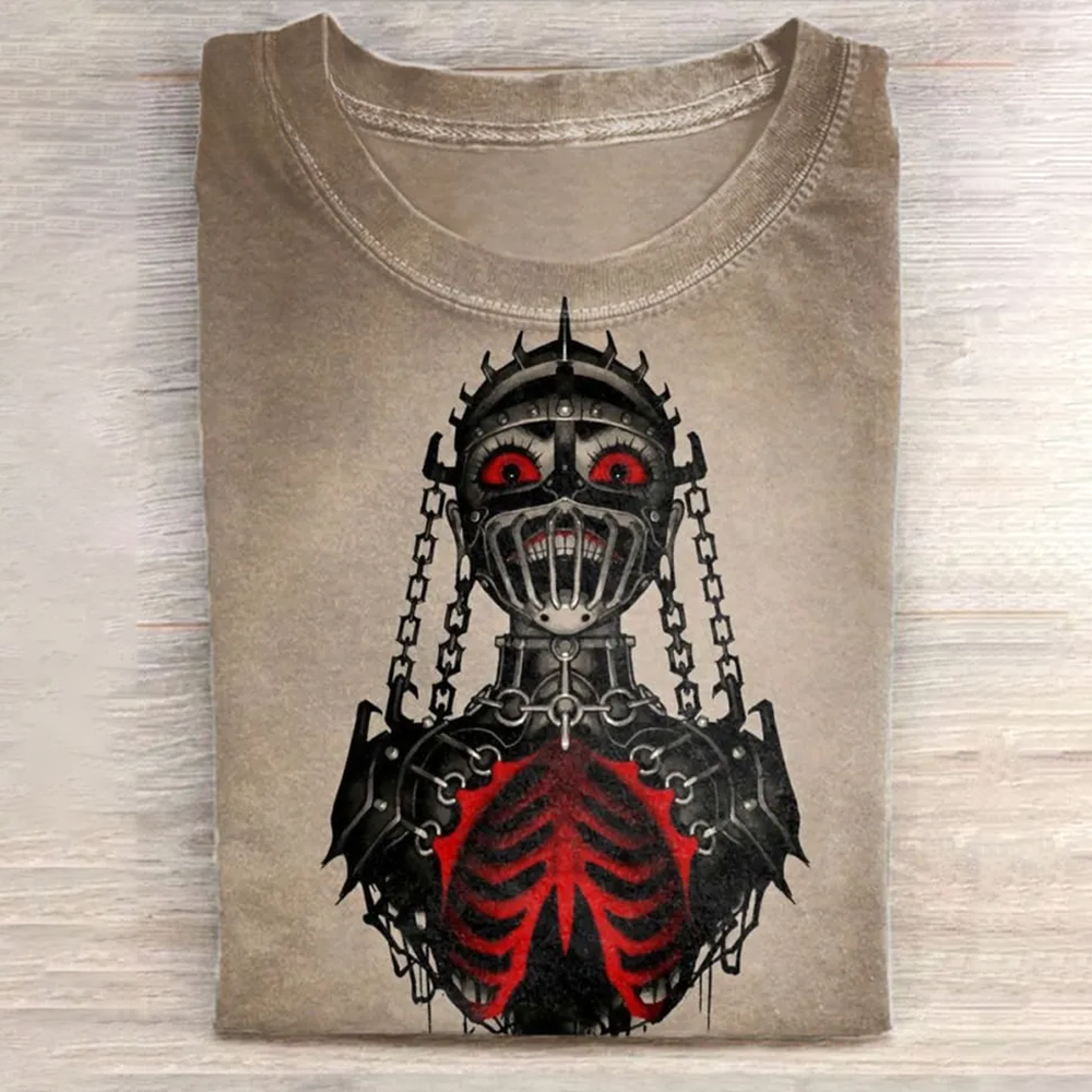 Unisex Retro Shackles Art Illustration Printed Casual Cotton Round Neck T-Shirt