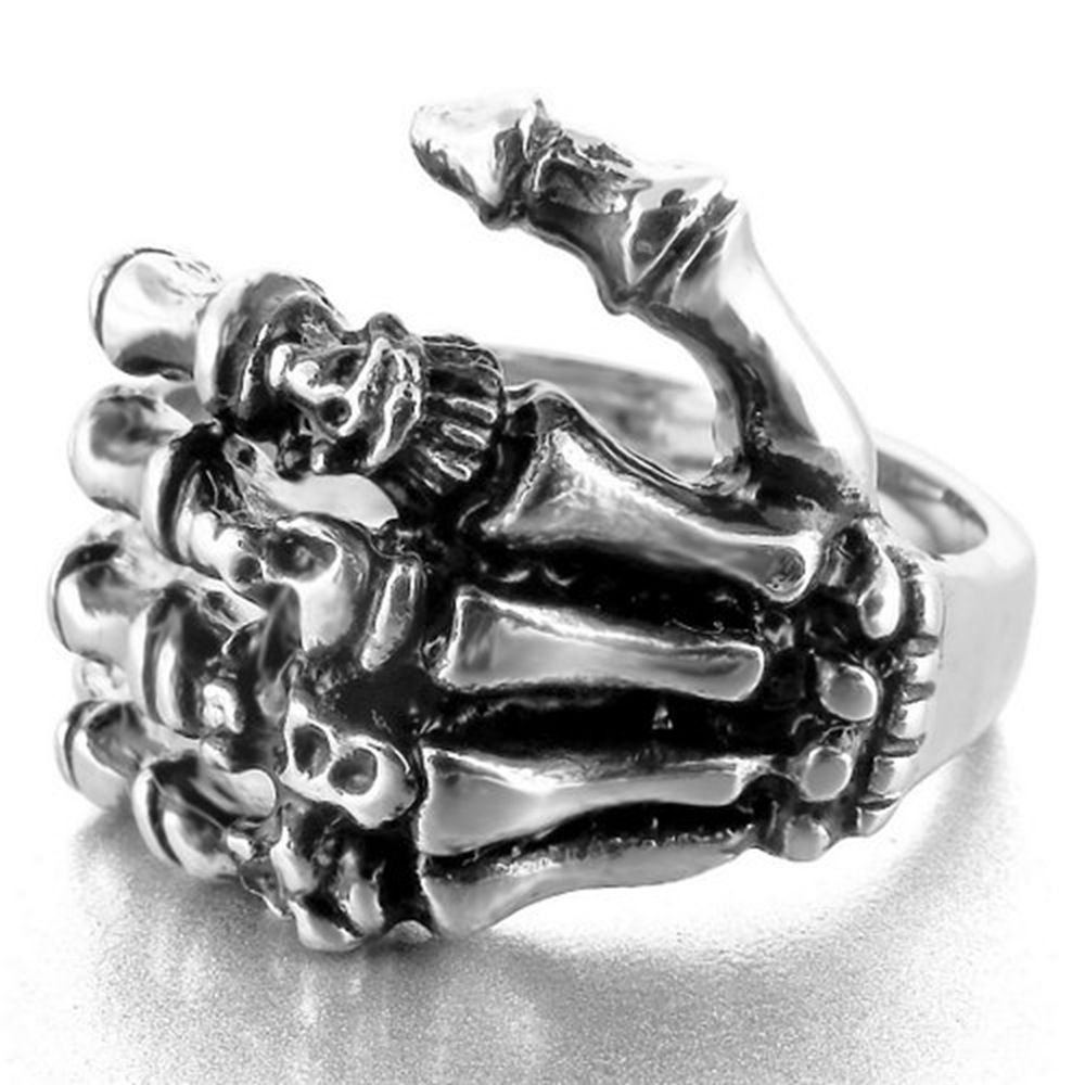 Stainless Steel Hand Ring - Majestic Men's Palm Skull Ring