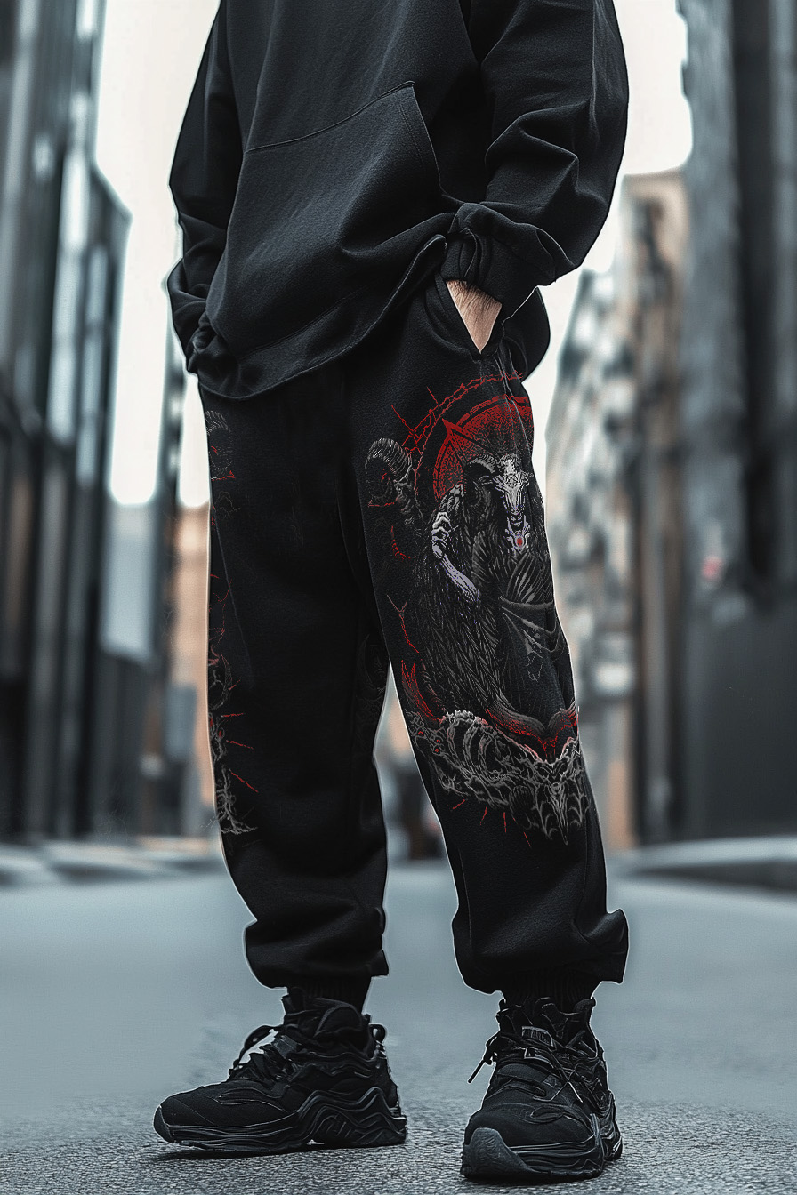 Art Print Track Pants Satanic Dark Goat Skull Unisex Casual Sweatpants