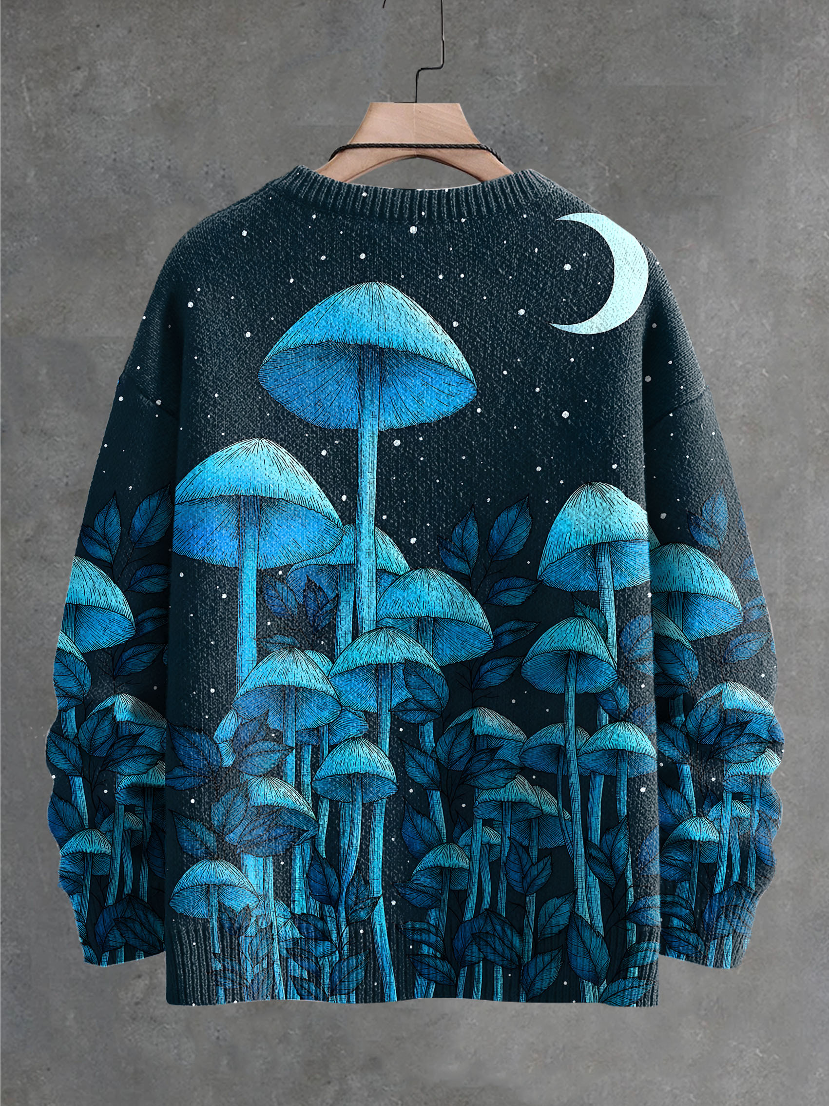 Retro Dark Mushroom Art Print Knit Pullover Sweater