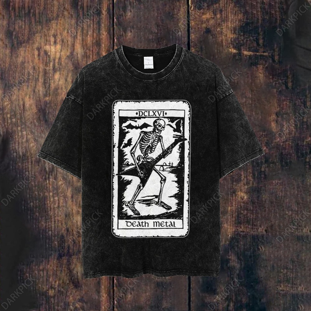 Unisex Washed Tarot Card The Death Metal T-shirt