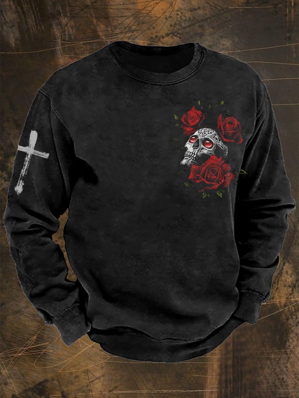 Men's Vintage Skull Print Long Sleeve Sweatshirt