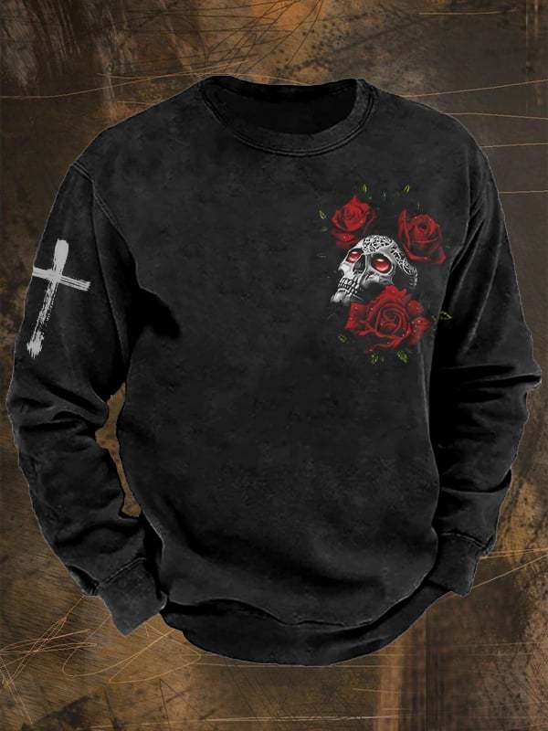 Men's Vintage Skull Print Long Sleeve Sweatshirt