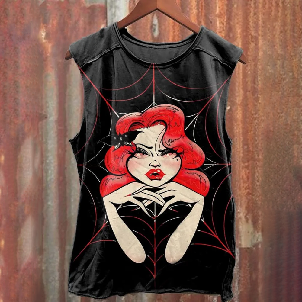 Unisex Sexy Beauty Art Illustration Printed Casual Cotton Tank Top
