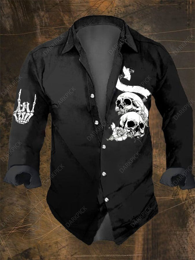 Men's Skull Print Long Sleeve Shirt