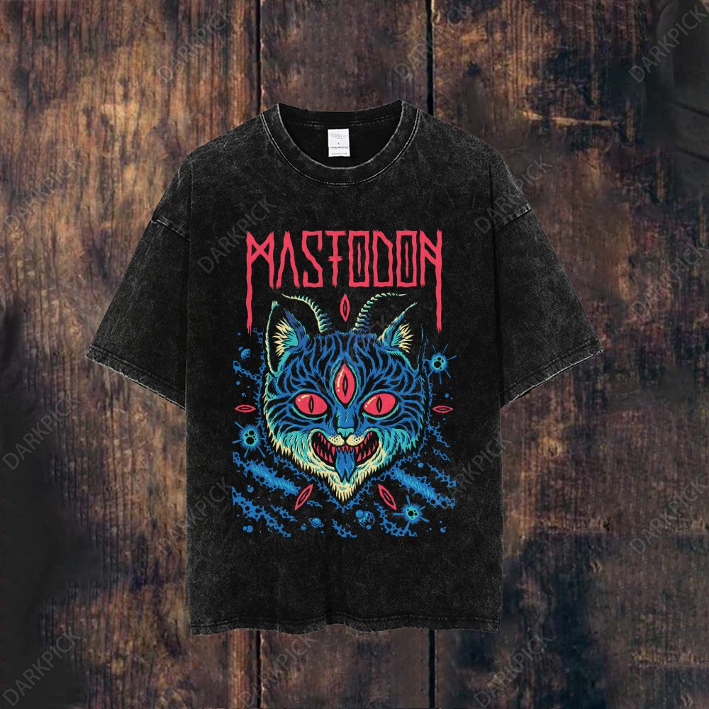 Unisex Washed Mastodon Rock Band T-shirt