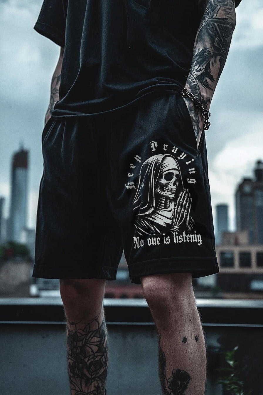 Satanic Skull Devil Nun Dark Printed Shorts