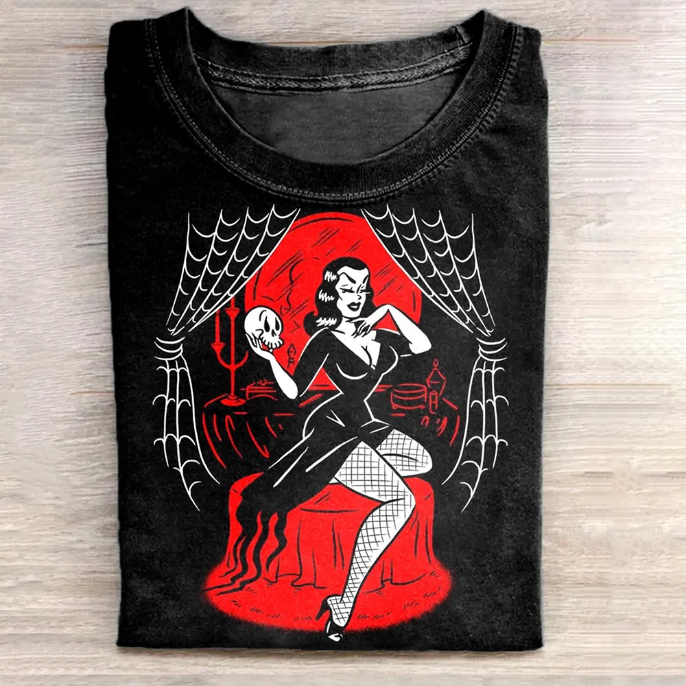 Unisex Witch Art Illustration Printed Casual Cotton Crew Neck T-Shirt