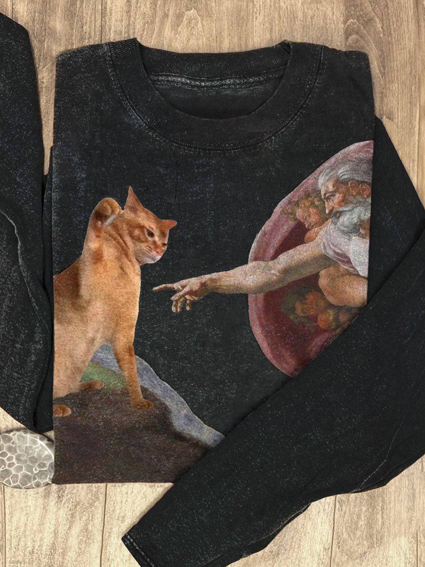Vintage Funny Cat Print Casual Sweatshirt