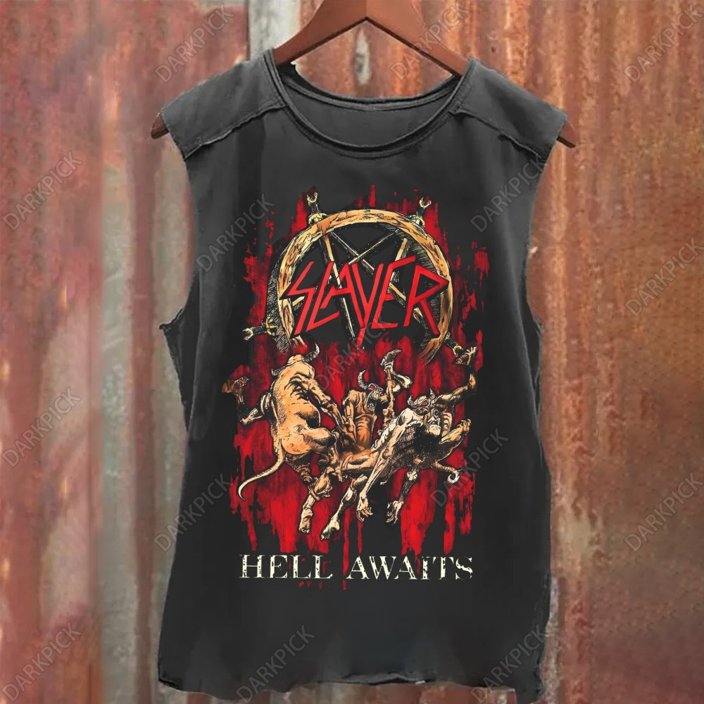 Unisex Vintage Washed Slayer Heavy Metal Band Tank Top