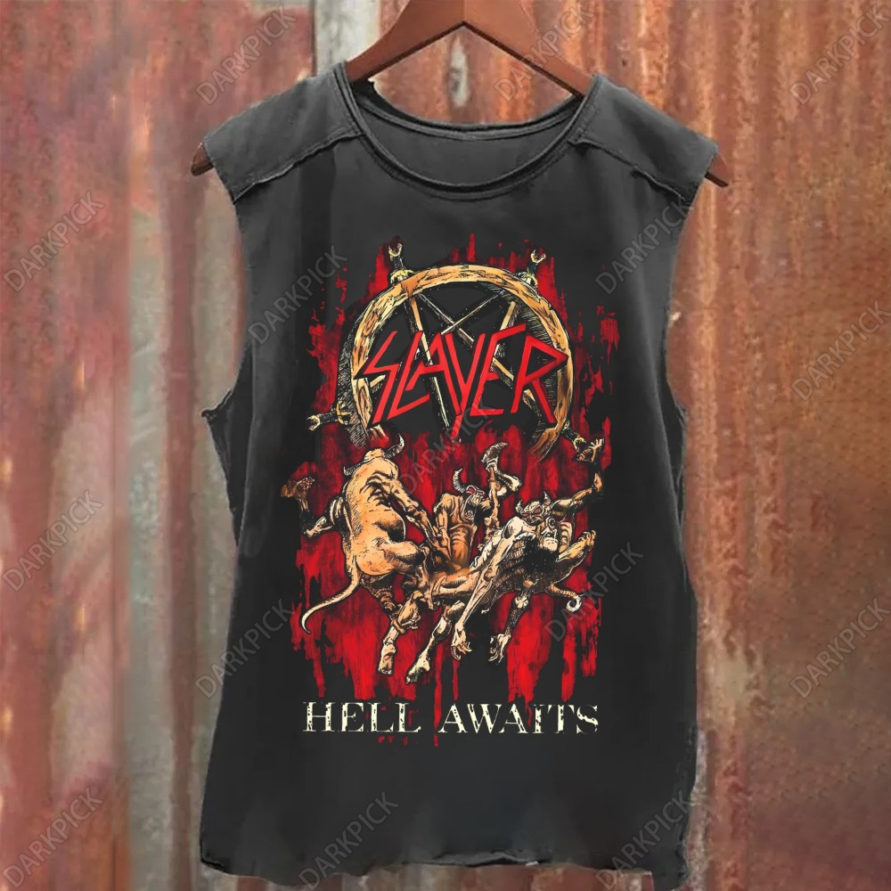 Unisex Vintage Washed Slayer Heavy Metal Band Tank Top
