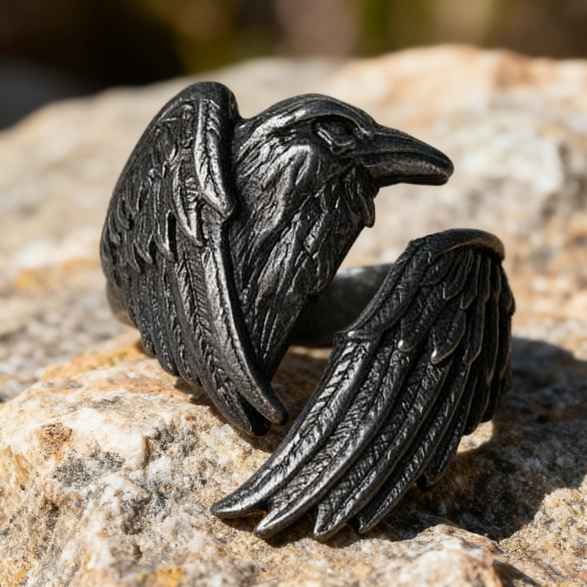 Dark Raven Open Ring | Mystical Symbol | Adjustable Ring