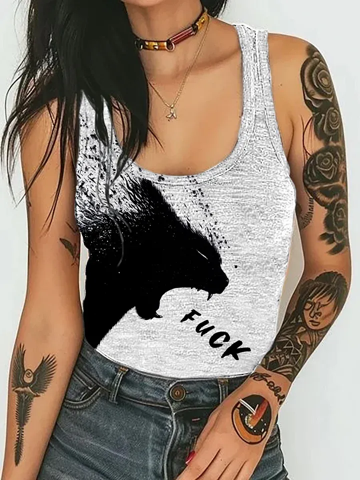 Unisex A Cat Yelling Fuck Print Casual Tank Top