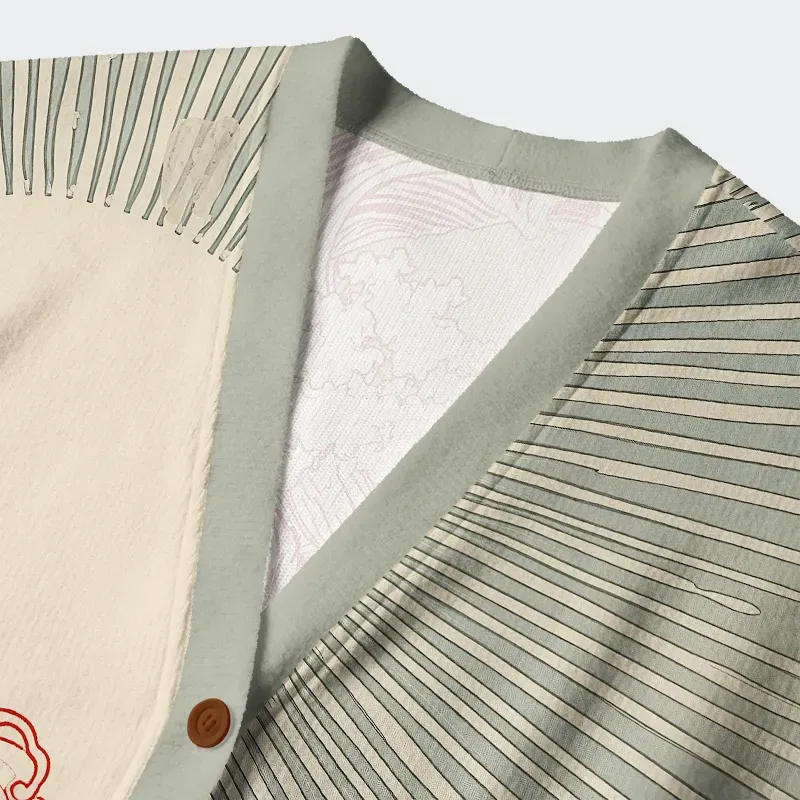 Tokyo-Tiger Waves Of Lion And Koi Ugly Cardigan Sweater