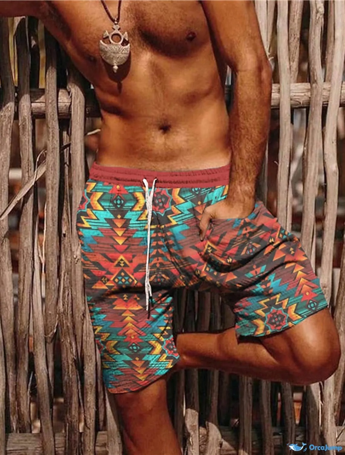 Men's Western Printed Elastic Waist Beach Shorts