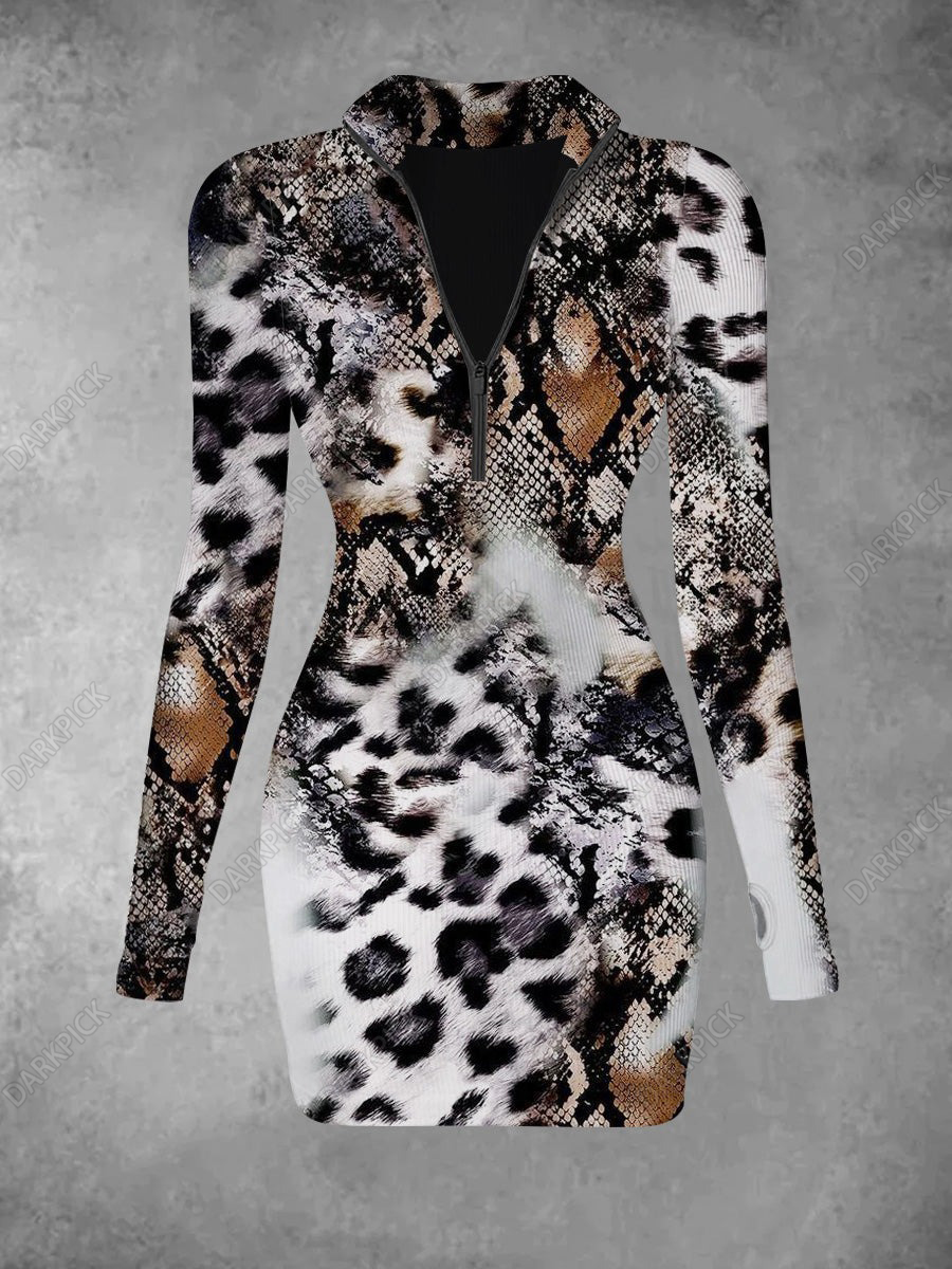 Women's Artistic Leopard Print Casual Fashion Long Sleeved Knitted Dress