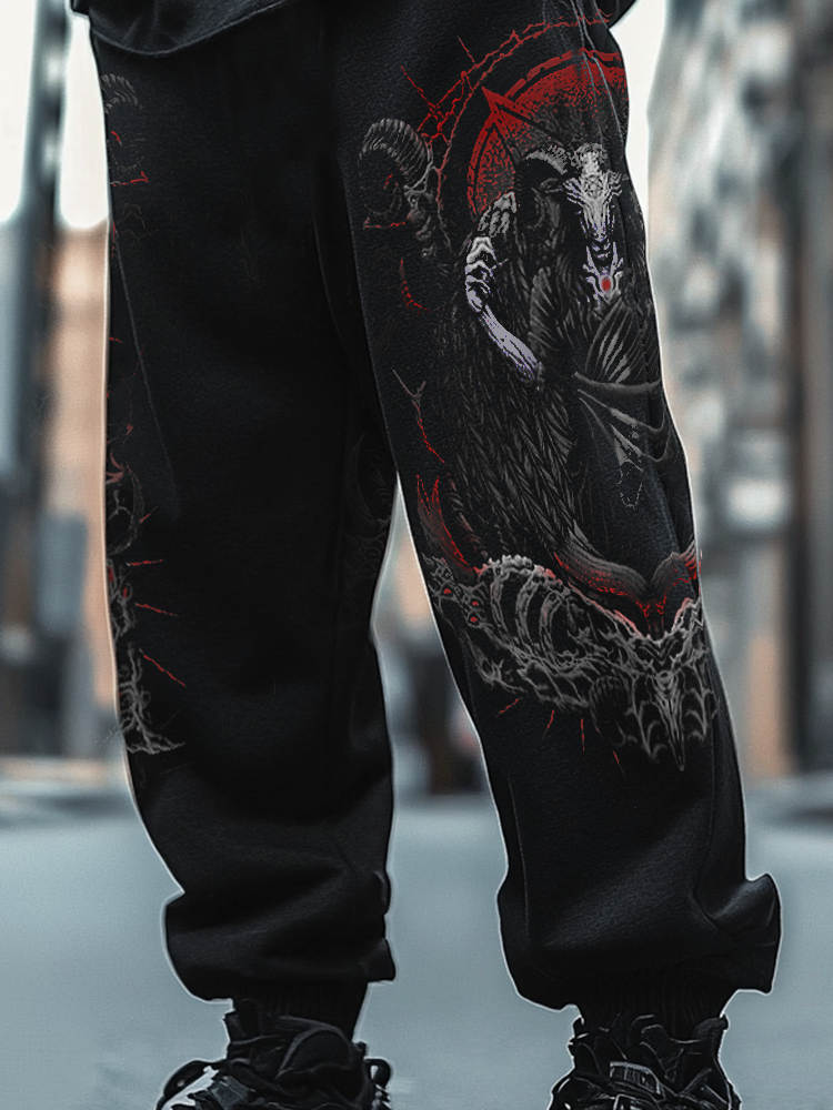 Art Print Track Pants Satanic Dark Goat Skull Unisex Casual Sweatpants