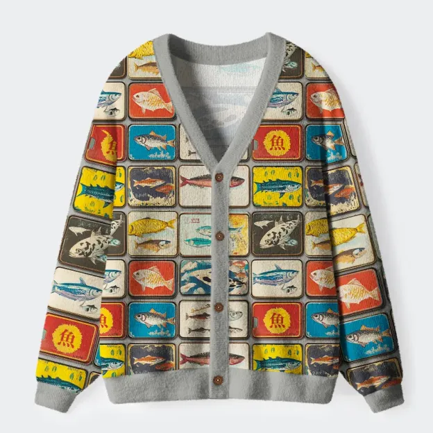 Tokyo-Tiger Tokyo-Tiger Vintage Fish Collection Ugly Cardigan Sweater
