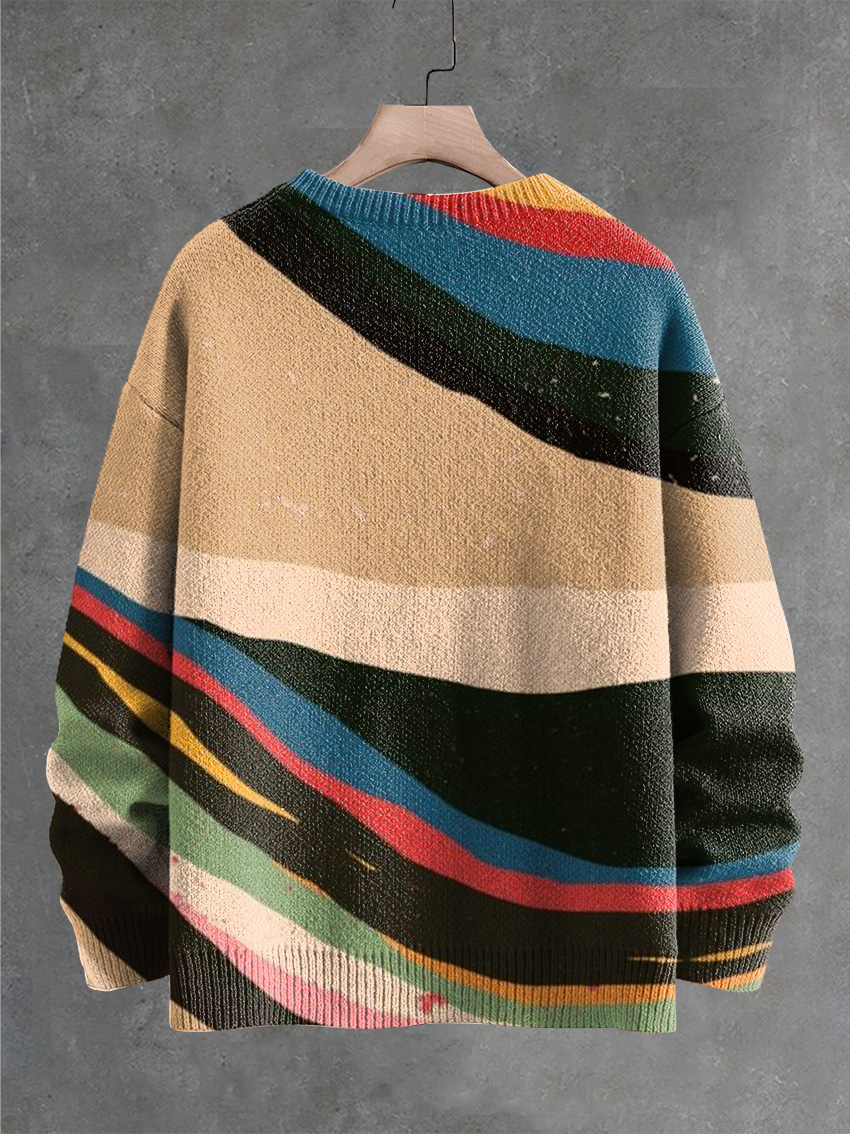 Simple Contrasting Colors Vintage Print Knit Pullover Sweater
