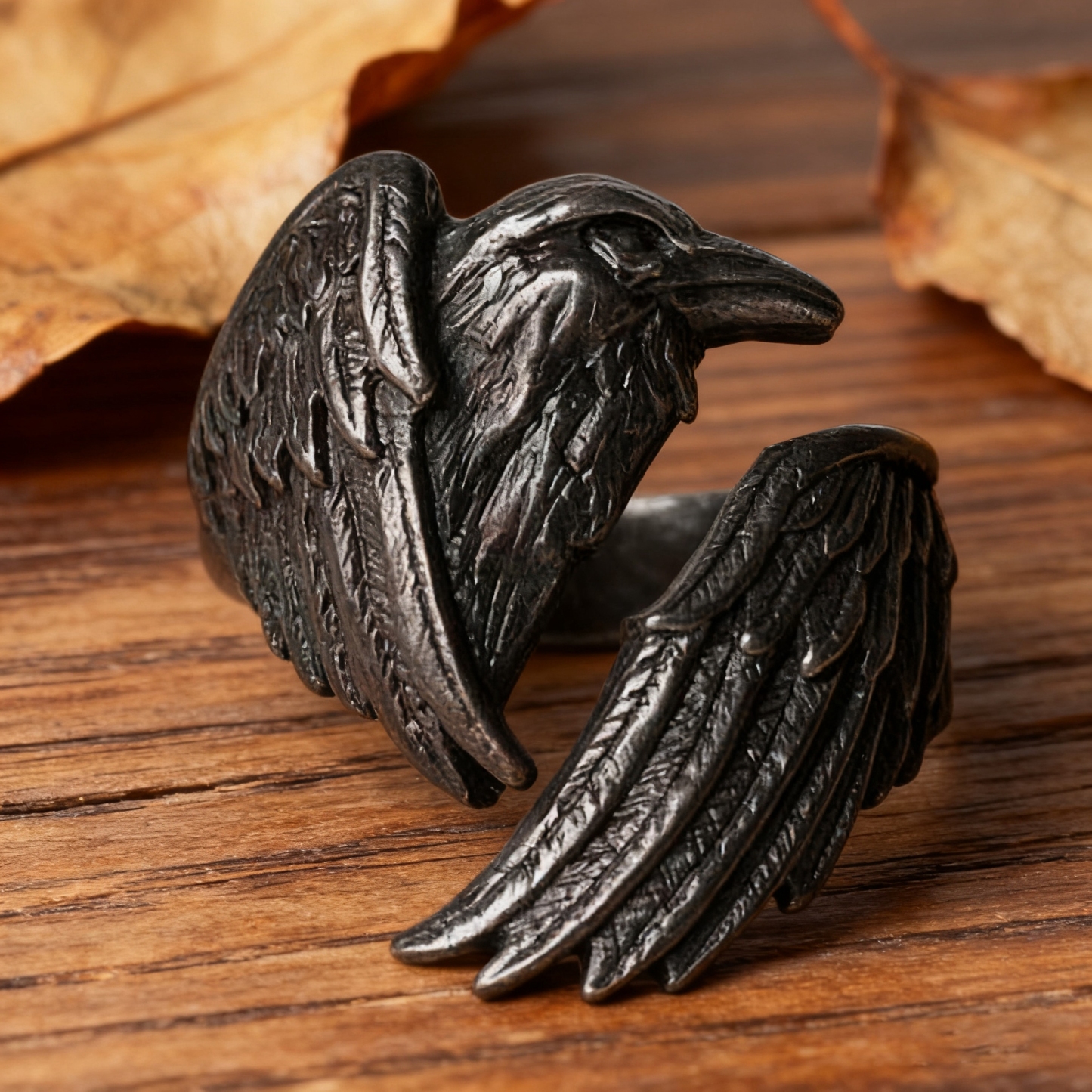 Dark Raven Open Ring | Mystical Symbol | Adjustable Ring