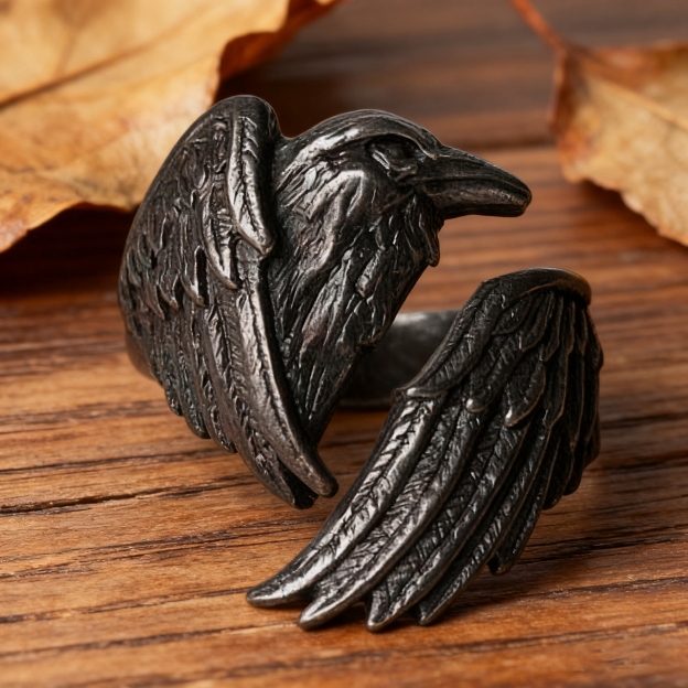 Dark Raven Open Ring | Mystical Symbol | Adjustable Ring