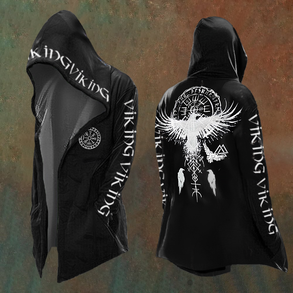 Men's Vikings Totem Artistic Print Vintage Hooded Jacket