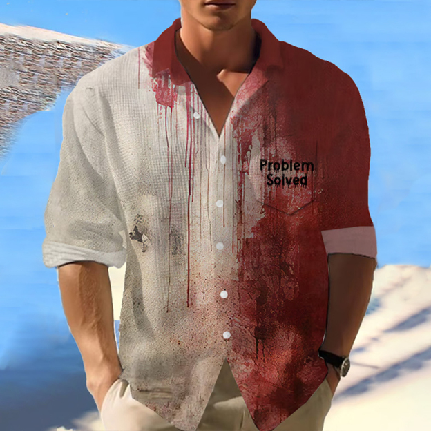 Men's Bloody Problem Solved Halloween Print Waffle Shirt With Pockets