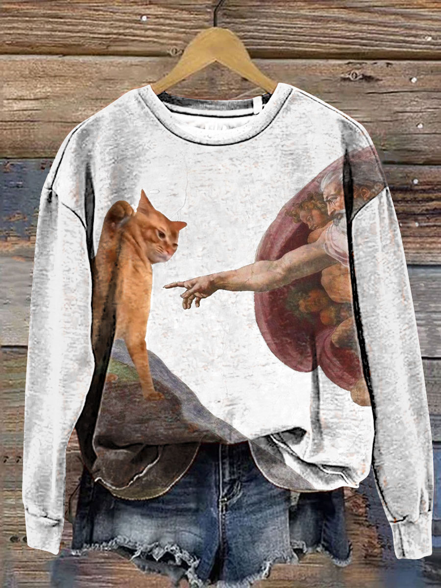 Vintage Funny Cat Art Print Casual  Sweatshirt