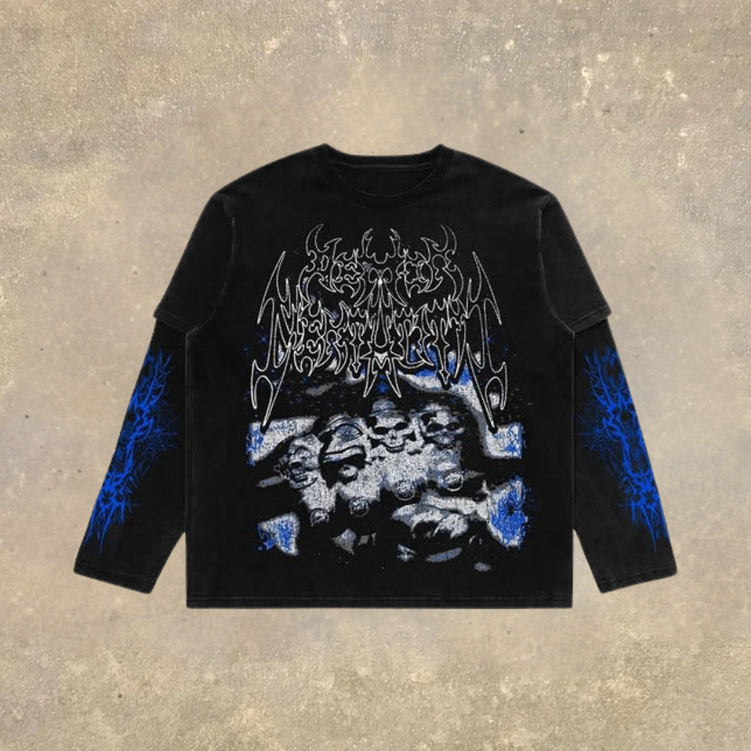 Men's Fake Two Dark Style Print Long Sleeve T-Shirt