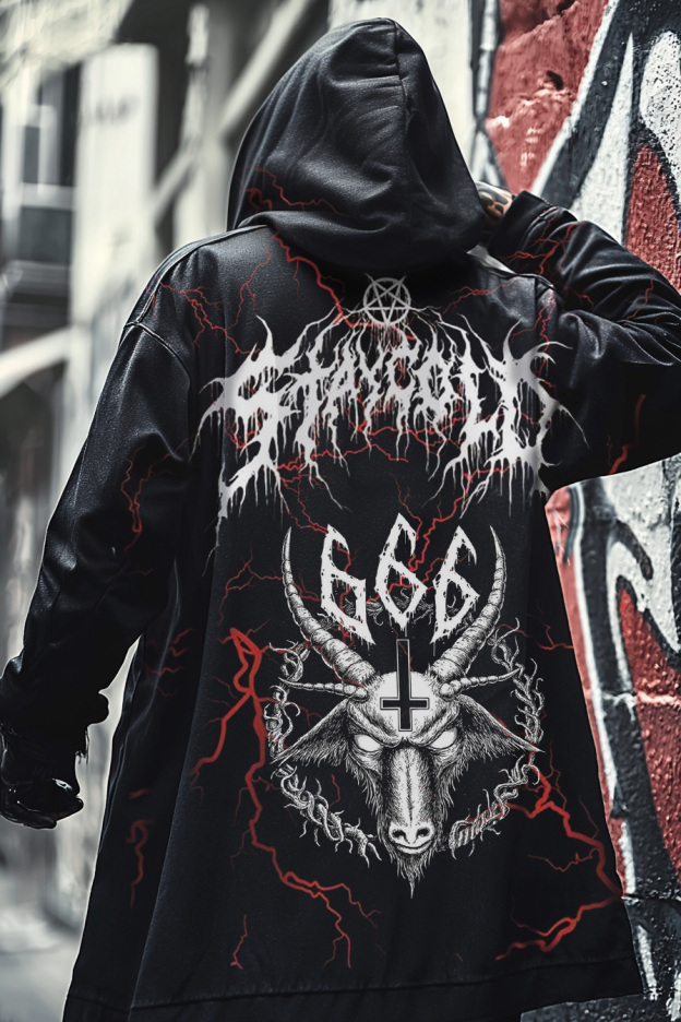 Men's Satanic Blood Devil Goat 666 Skull Priest 3D Printed Casual Hooded Jacket