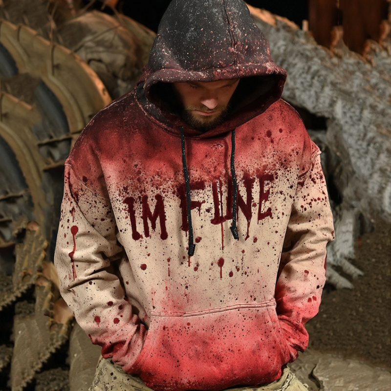 Unisex Vintage Bloody "i Am Fine" Hoodie