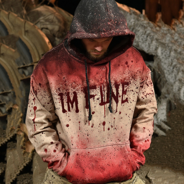 Unisex Vintage Bloody "i Am Fine" Hoodie