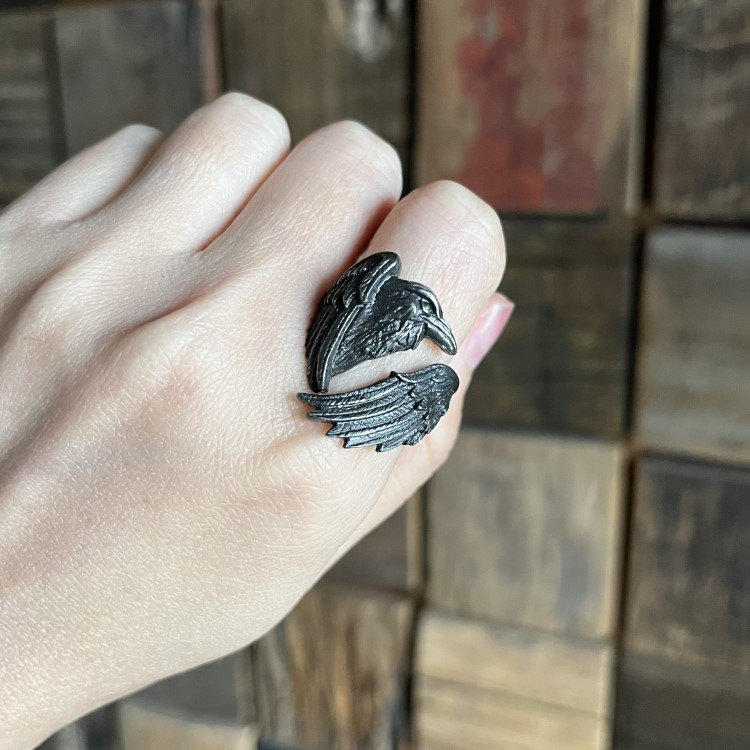 Dark Raven Open Ring | Mystical Symbol | Adjustable Ring
