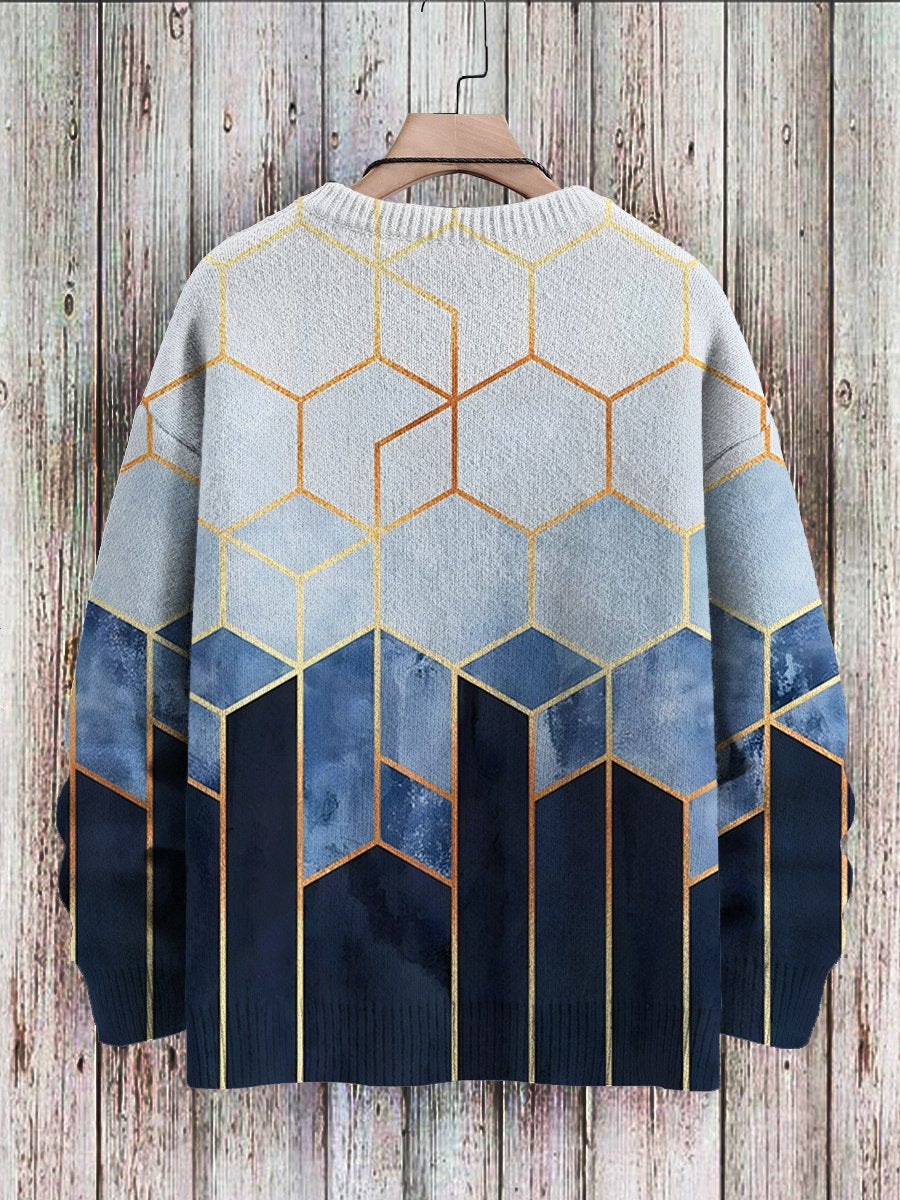Abstract Geometry Art Gradient Print Pullover Casual Sweater