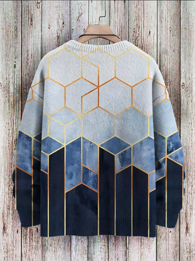 Abstract Geometry Art Gradient Print Pullover Casual Sweater