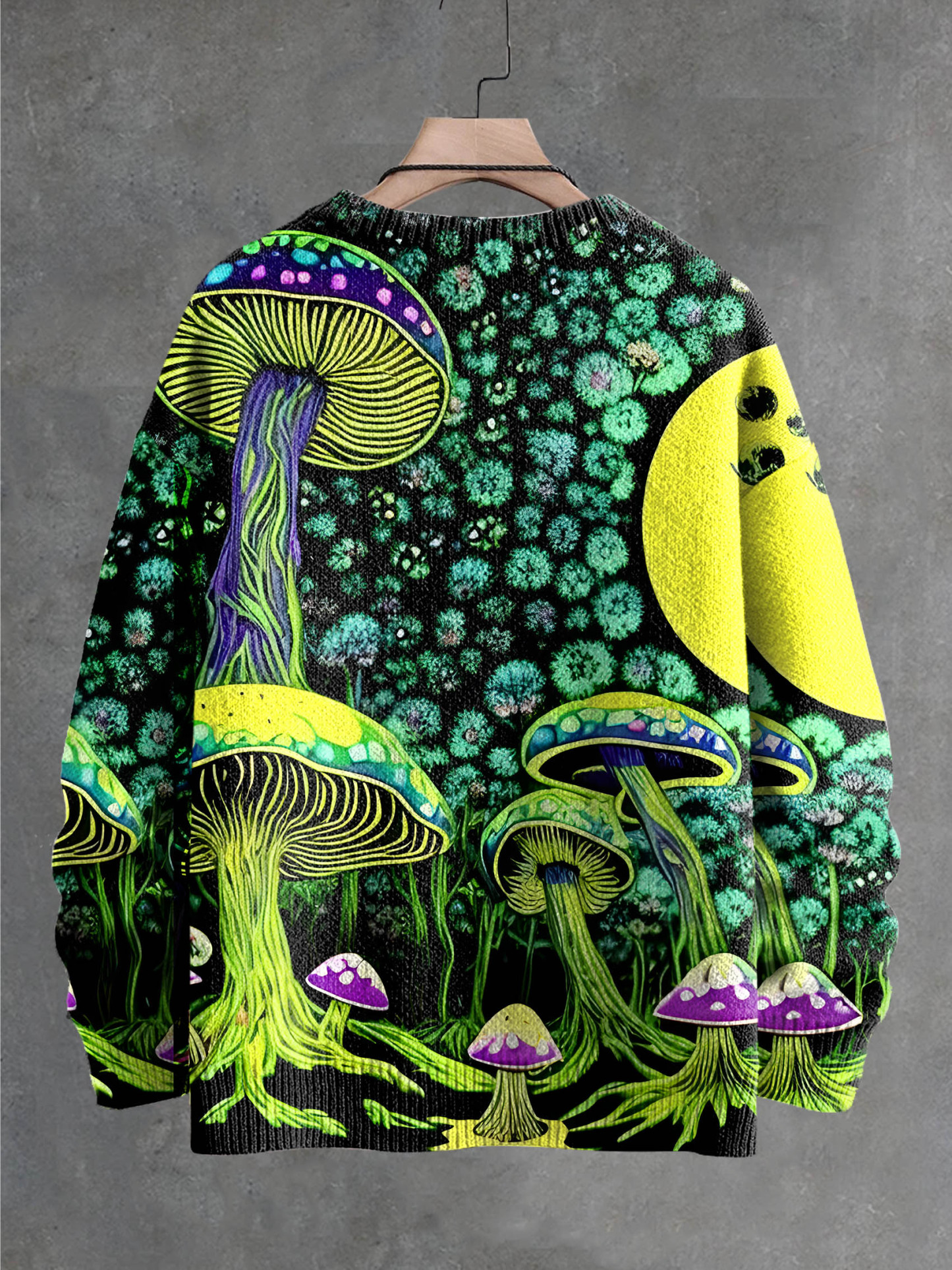 Retro Dark Mushroom Fantasy Multicolor Art Print Knit Pullover Sweater