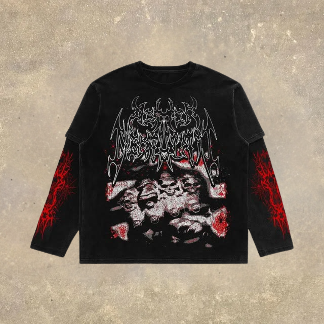 Men's Fake Two Dark Style Print Long Sleeve T-Shirt